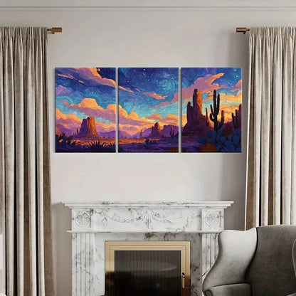 3pcs Desert Landscape Starry Sky Cactus Metal Print Ready to Hang Art