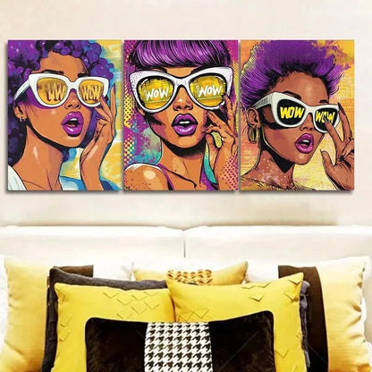 3pcs Surprised girl poster  Wall Art Set Canvas Framed 50x70cm - High Quality Print 100% Australian Made Wall Canvas Ready to Hang