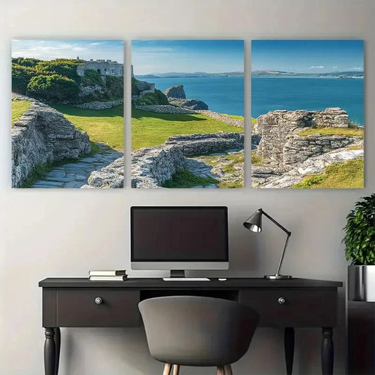 3pcs Portmeiron in Pantheon Travel Wall Art Set Canvas Framed 40x60cm - High Quality Print 100% Australian Made Wall Canvas Ready to Hang