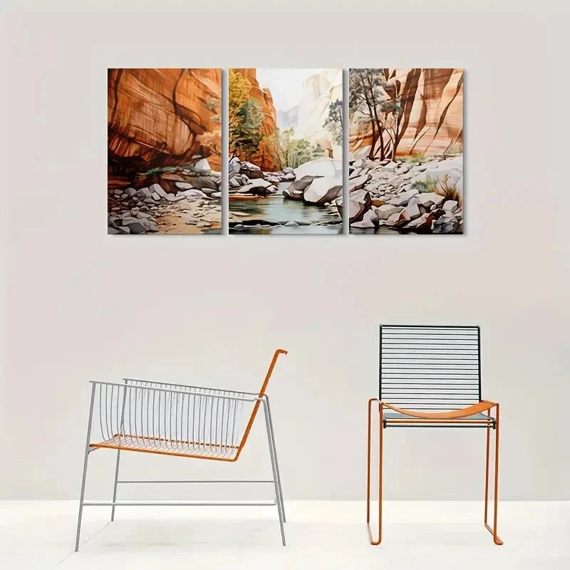 3pcs Desert River Vibrant Landscape Metal Print Ready to Hang Art