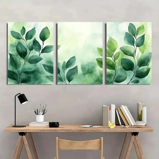 3pcs Botanical Leaf Illustrations Modern Perfect Wall Art Set Canvas Framed 40x60cm - High Quality Print 100% Australian Made Wall Canvas Ready to Hang