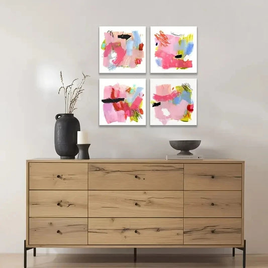 4pcs Colorful Abstract, Square Gallery Wall Art Canvas Framed