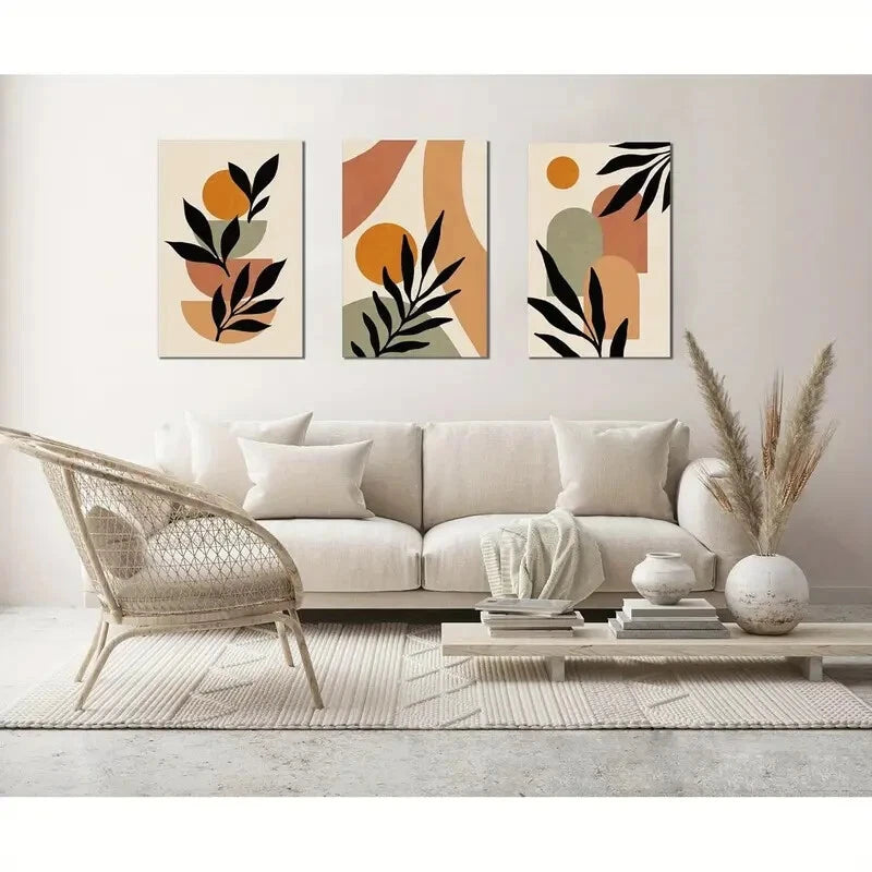 3pcs  Minimalist Boho Leaf Colorful Boho Metal Print Ready to Hang Art