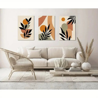 3pcs  Minimalist Boho Leaf Colorful Boho Metal Print Ready to Hang Art