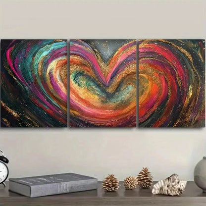 3pcs Vibrant Abstract Heart-Shaped Swirl Design Metal Print Ready to Hang Art