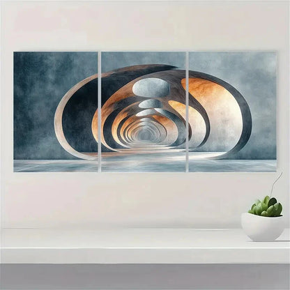 3pcs Textured Effect Gray Abstract Arches Metal Print Ready to Hang Art