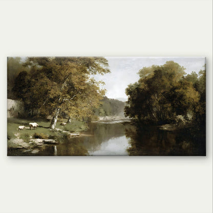 Classical River Landscape Painting Wall Art Canvas Office Home Framed 120x60cm