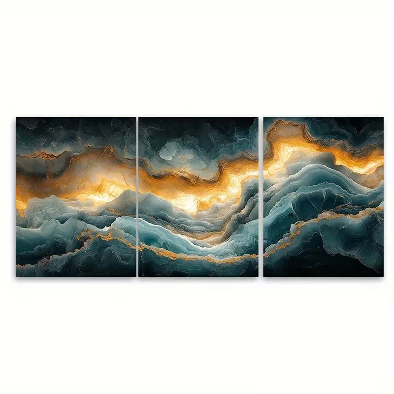 3pcs Ethereal Marble Caves Patagonia Chile Wall Art Set Canvas Framed 50x70cm - High Quality Print 100% Australian Made Wall Canvas Ready to Hang