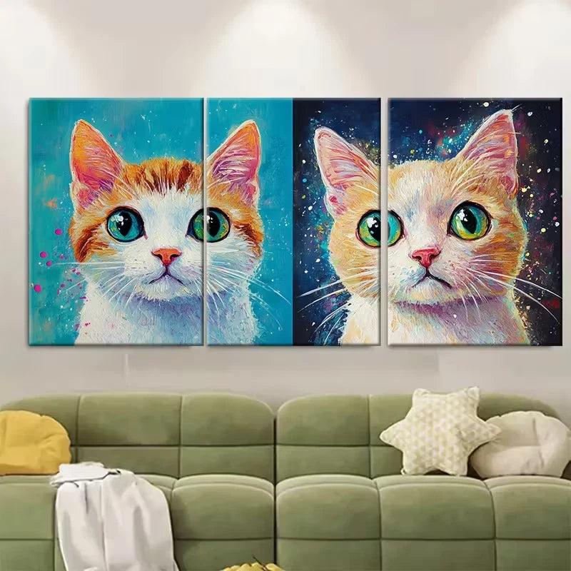 3pcs Naive Style Painting with Ginger & White Cats Metal Print Ready to Hang Art
