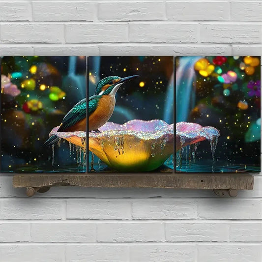 3pcs The Bird on the Petals Modern Colourful Metal Print Ready to Hang Art