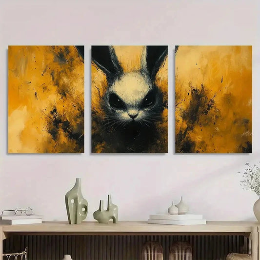 3pcs Black Rabbit Skeleton Gothic Halloween Metal Print Ready to Hang Art