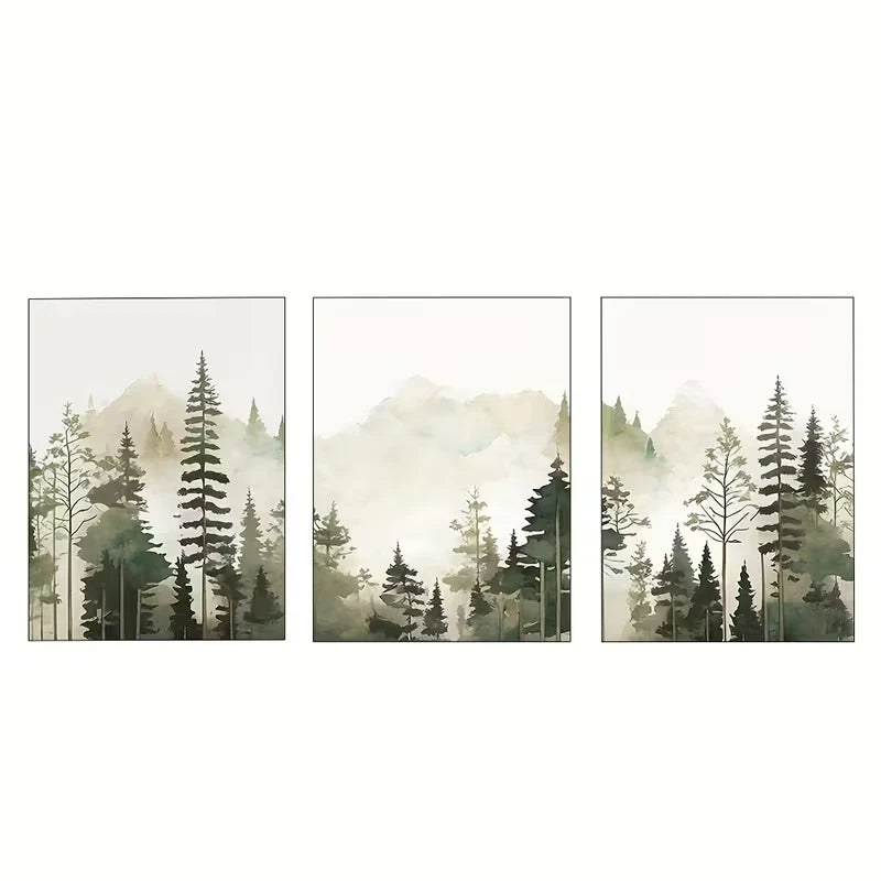 3pcs Misty Mountain Forest Watercolor Art  Wall Art Set Canvas Framed 60x90cm - High Quality Print 100% Australian Made Wall Canvas Ready to Hang