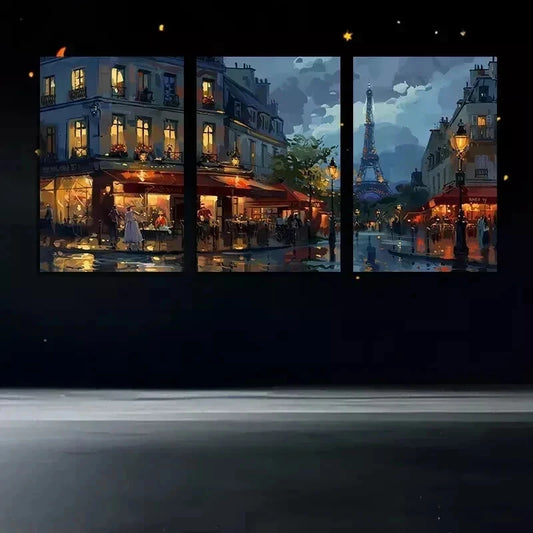 3pcs Parisian Nightscape Triptych Metal Print Ready to Hang Art