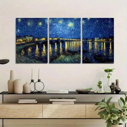 3pcs Starry Night Over the Rh a River Metal Print Ready to Hang Art