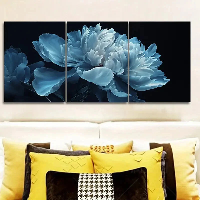 3pcs Featuring Large White Flowers Paintings Metal Print Ready to Hang Art