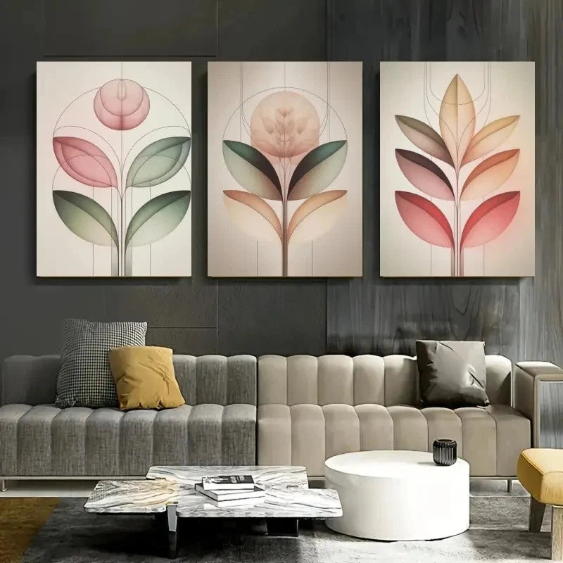 3pcs Geometric Shapes Soft Green Pink Tones Metal Print Ready to Hang Art