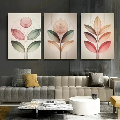 3pcs Geometric Shapes Soft Green Pink Tones Metal Print Ready to Hang Art