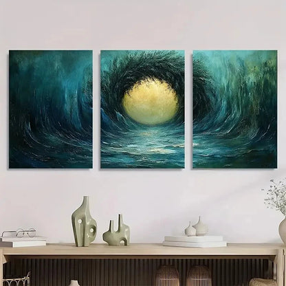 3pcs Abstract Green and Blue Metal Print Ready to Hang Art