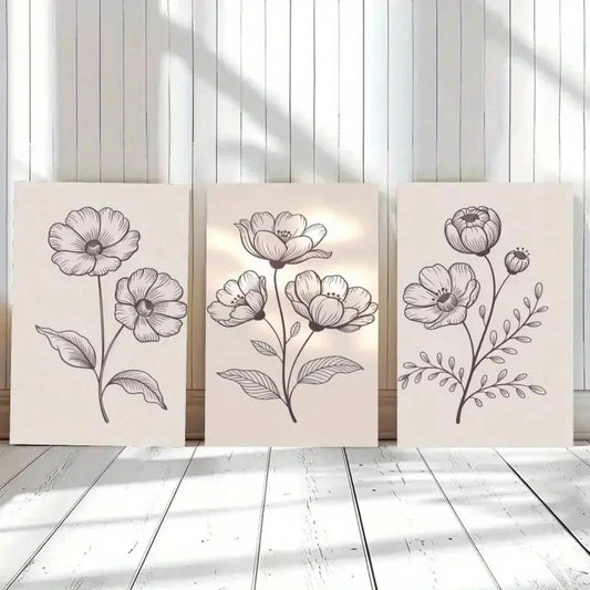 3pcs Magnolia Flowers Botanical Prints Metal Print Ready to Hang Art