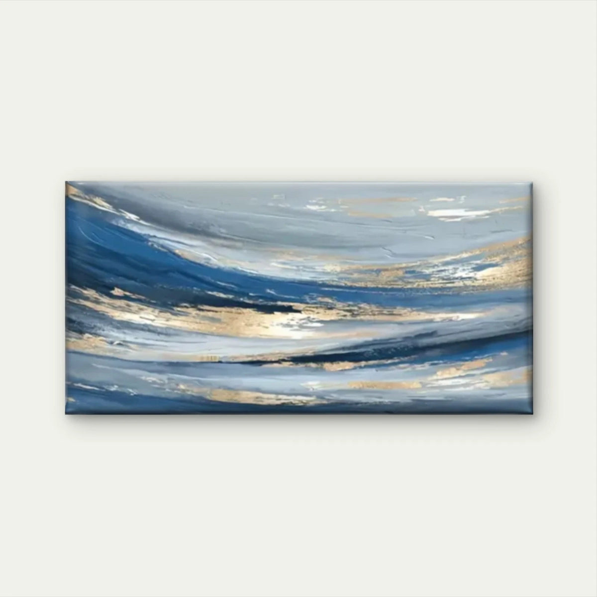 Blue Golden Waves Perfect Wall Art Canvas Office Home Room Framed 120x60cm