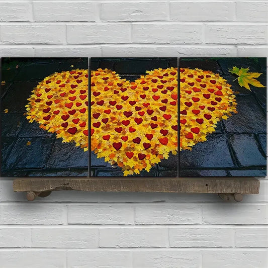 3pcs Love Made of Leaves Elegant Metal Print Ready to Hang Art