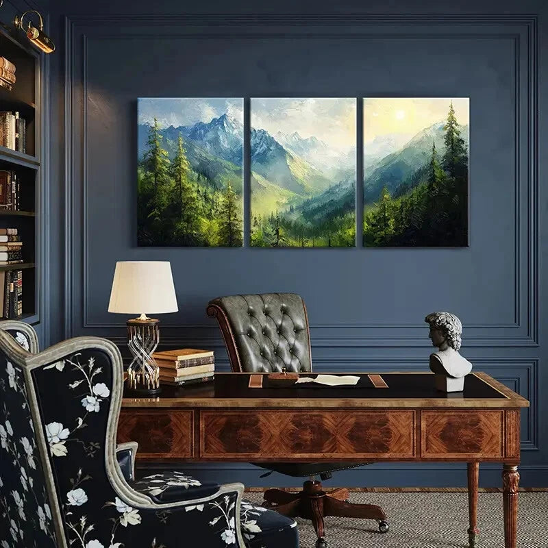 3pcs Mountain Landscape Pine Trees Nature Scenery Metal Print Ready to Hang Art