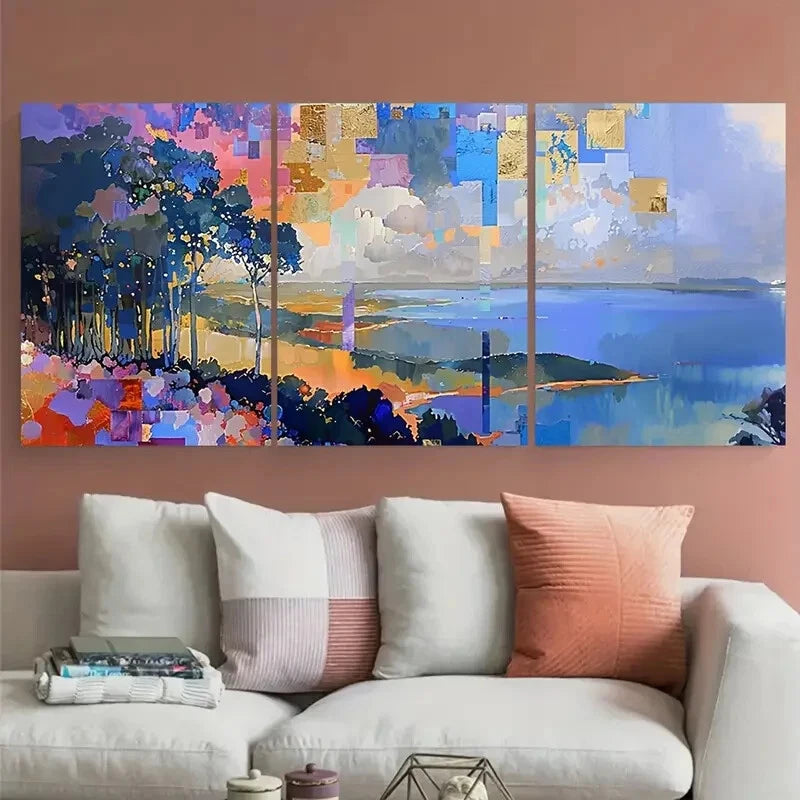 3pcs Nature Cubism Impressionist Landscape Metal Print Ready to Hang Art