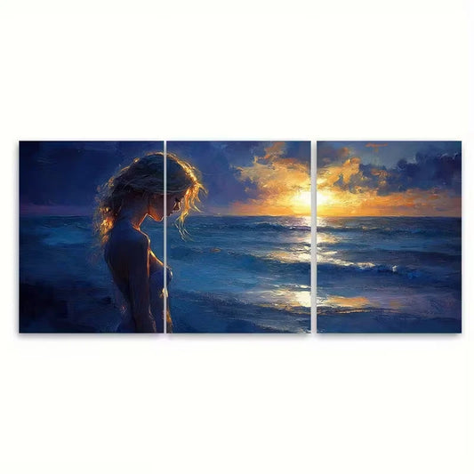 3pcs Beach Girl Art Sea Glow Metal Print Ready to Hang Art