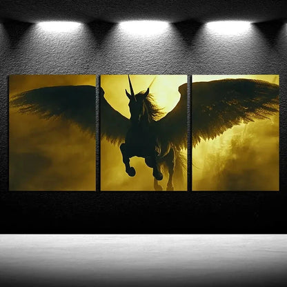 3pcs Vibrant Elegant White Pegasus Metal Print Ready to Hang Art