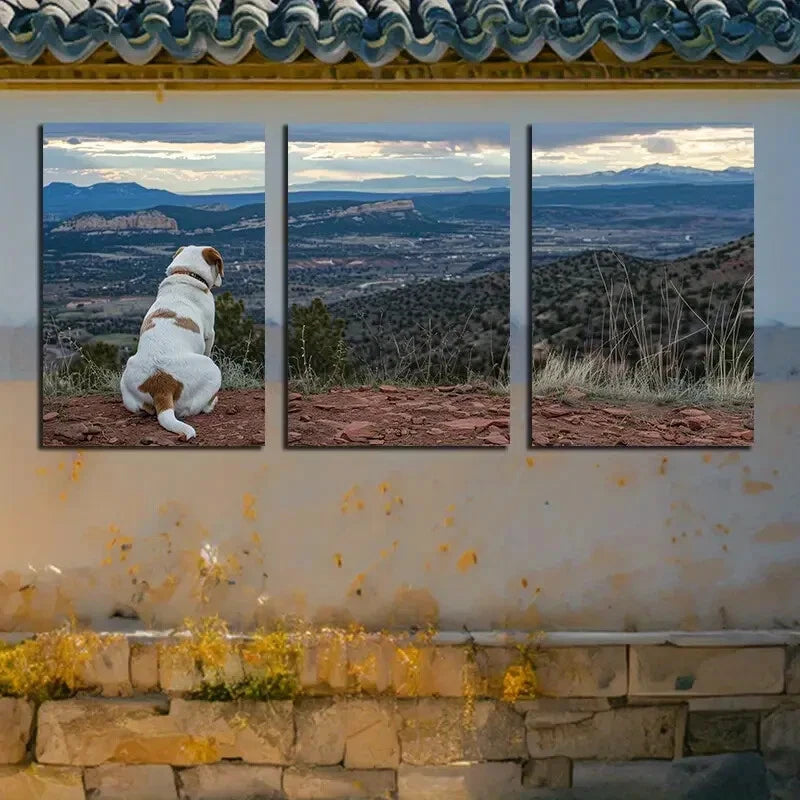 3pcs Dogs on The Mountain Nature Illustration Metal Print Ready to Hang Art