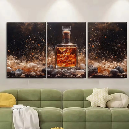 3pcs Minimalist Whisky Bottle Metal Print Ready to Hang Art