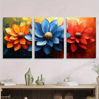 3pcs Rainbow Flower Cluster Modern Abstract Metal Print Ready to Hang Art
