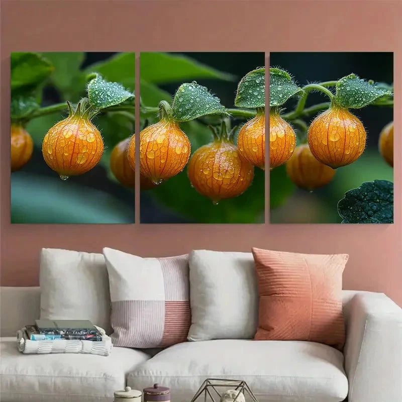 3pcs Physalis Cape Gooseberry Fruit Growing Metal Print Ready to Hang Art