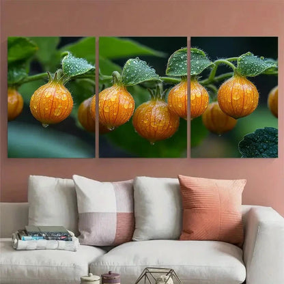 3pcs Physalis Cape Gooseberry Fruit Growing Metal Print Ready to Hang Art