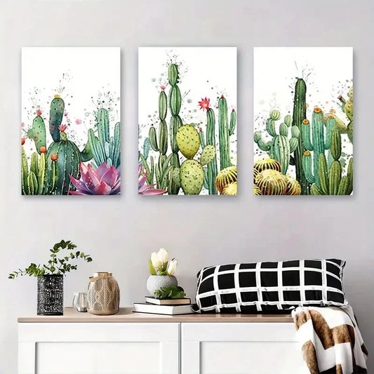 3pcs Vibrant Cactus & Tropical Succulent Metal Print Ready to Hang Art