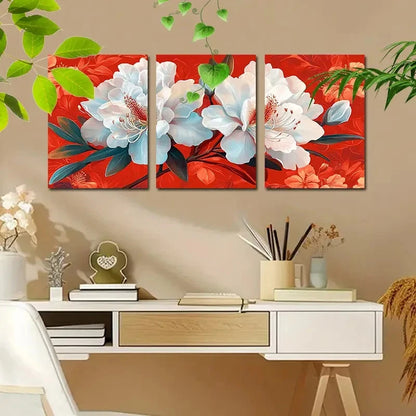 3pcs Vibrant Azalea Lush Floral Wall Art Metal Print Ready to Hang Art