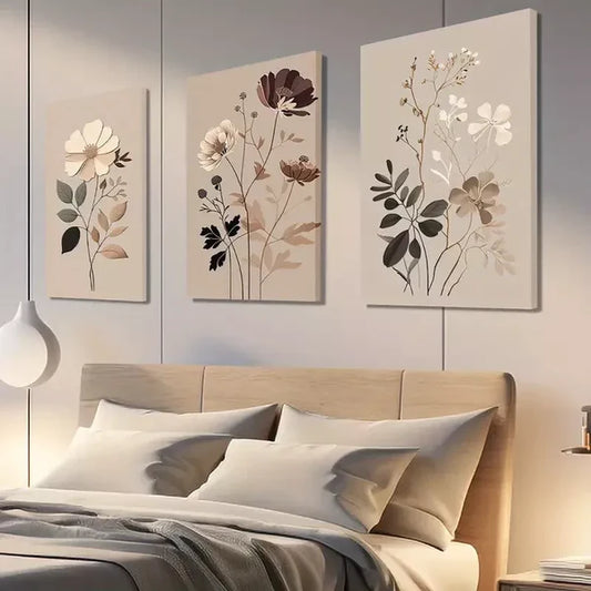 3pcs Bohemian Vintage Wildflowers Wall Art Canvas Unframed - High Quality Print 100% Australian Made Wall Canvas