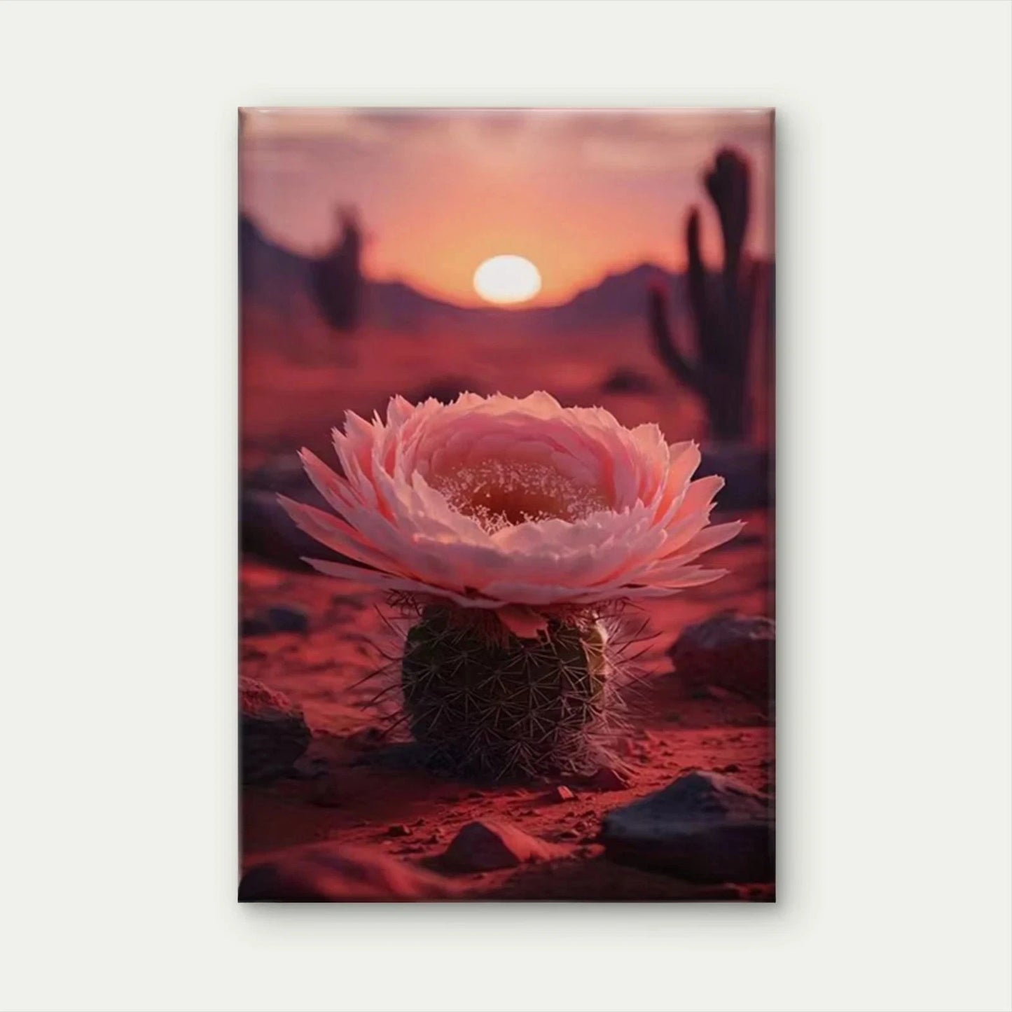 Vibrant Sunset Cactus & Blooming Flower Metal Print Ready to Hang