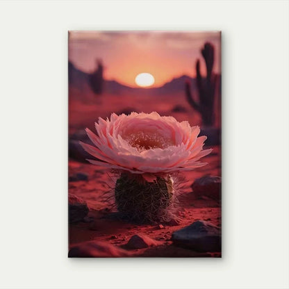 Vibrant Sunset Cactus & Blooming Flower Metal Print Ready to Hang