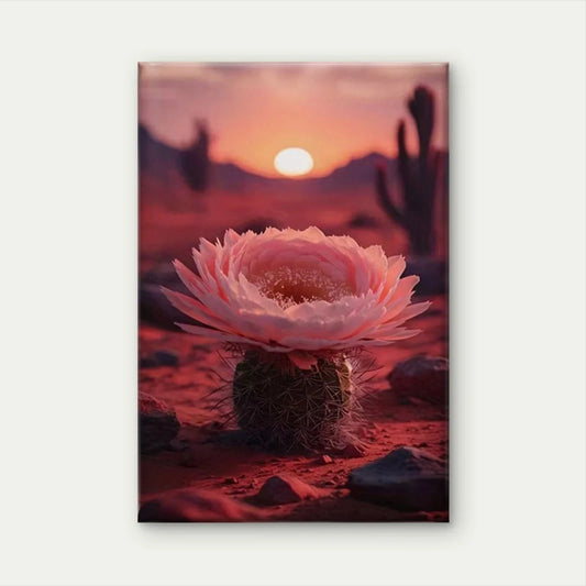 Vibrant Sunset Cactus & Blooming Flower Metal Print Ready to Hang