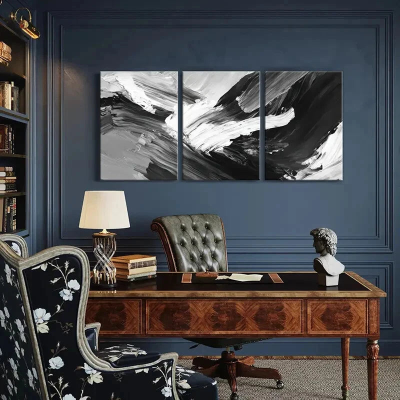 3pcs Abstract Art Monochrome Palette Contemporary Metal Print Ready to Hang