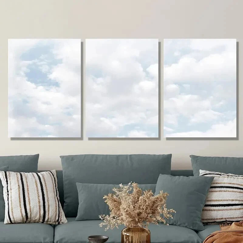 3pcs Blue Sky Cloud Serene Nature Perfect Wall Art Set Canvas Framed 40x60cm - High Quality Print 100% Australian Made Wall Canvas Ready to Hang