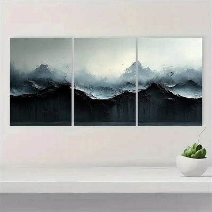 3pcs Black and White Abstract Texture Painting Metal Print Ready to Hang Art