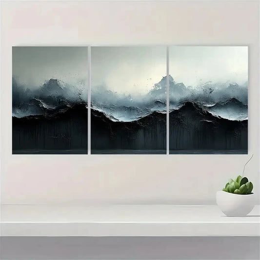 3pcs Black and White Abstract Texture Painting Metal Print Ready to Hang Art