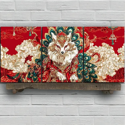 3pcs Elegant Red Fox Aesthetic Metal Print Ready to Hang Art