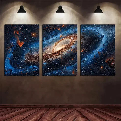 3pcs Blue Galaxy Background with Stars and A Big Milky Way Canvas Framed 60x90cm - High Quality Print 100% Australian Made Wall Canvas Ready to Hang