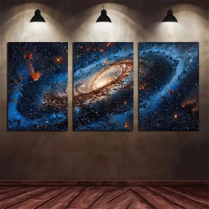 3pcs Blue Galaxy Background with Stars and A Big Milky Way Canvas Framed 60x90cm - High Quality Print 100% Australian Made Wall Canvas Ready to Hang