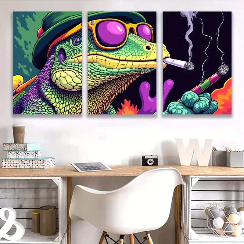 3pcs Whimsical Frog in Fashion Glasses & Hat I Wall Art Set Canvas Framed 40x60cm - High Quality Print 100% Australian Made Wall Canvas Ready to Hang