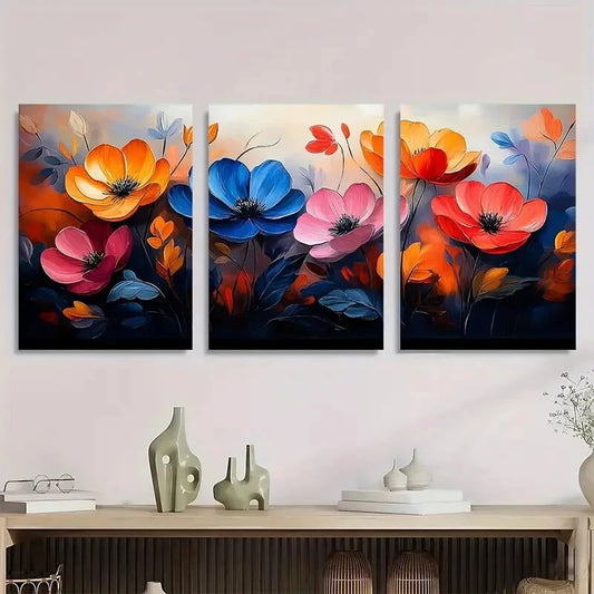 3pcs Modern Abstract Bright Colors Flower Metal Print Ready to Hang Art