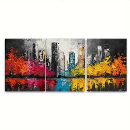3pcs Black Painting City Colorful Landscape Wall Art Set Canvas Framed 40x60cm - High Quality Print 100% Australian Made Wall Canvas Ready to Hang